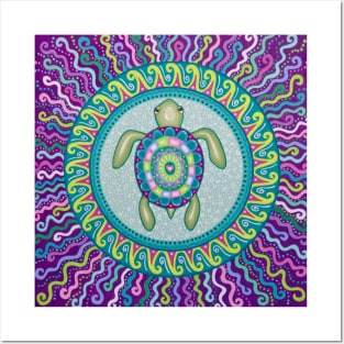 Psychedelic Turtle Mandala Posters and Art